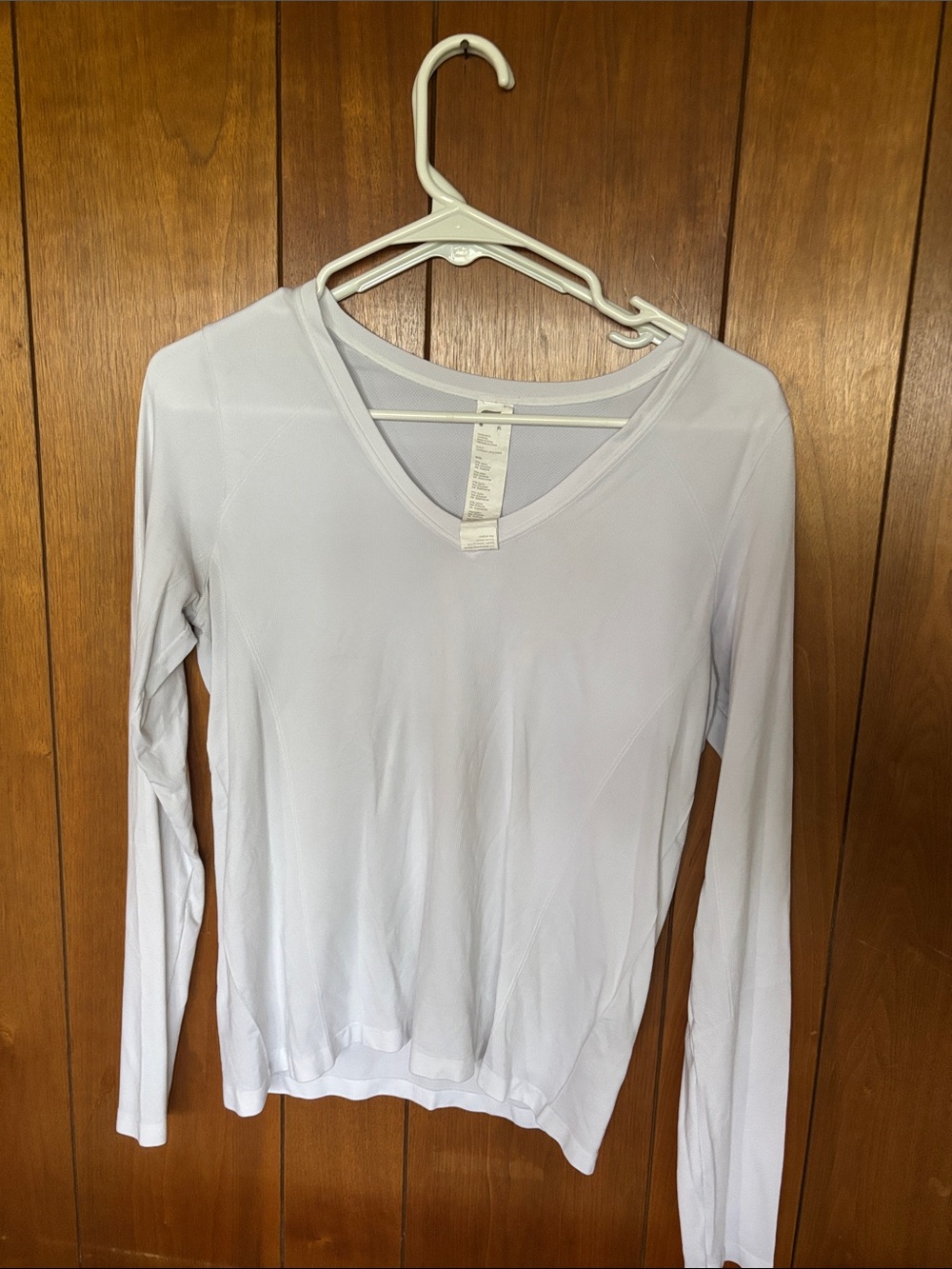 Fabletics White Long-Sleeve V-Neck Performance Top